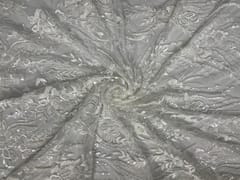 White Colour Floral Embroiderd Net Fabric