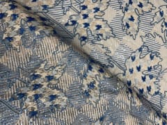Beige & Blue Colour Floral Embroiderd Net Fabric