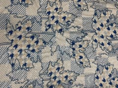 Beige & Blue Colour Floral Embroiderd Net Fabric