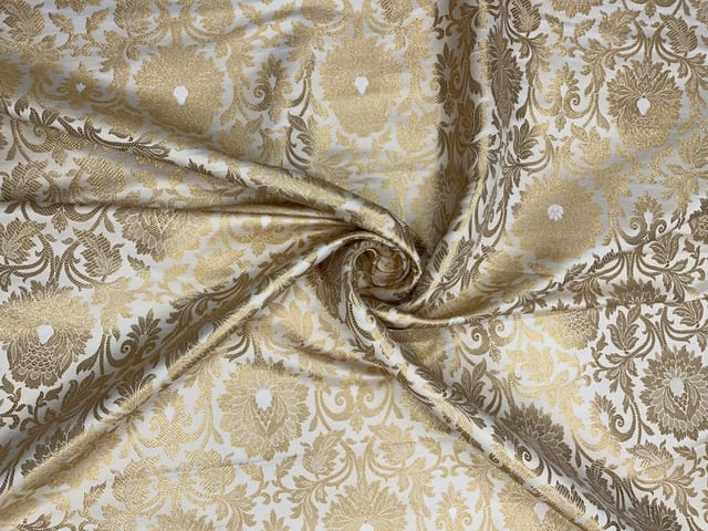 Cream Golden Colour Floral Semi Brocade Fabric