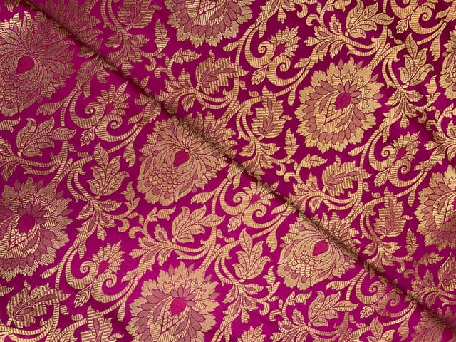 Magenta Colour Floral Semi Brocade Fabric