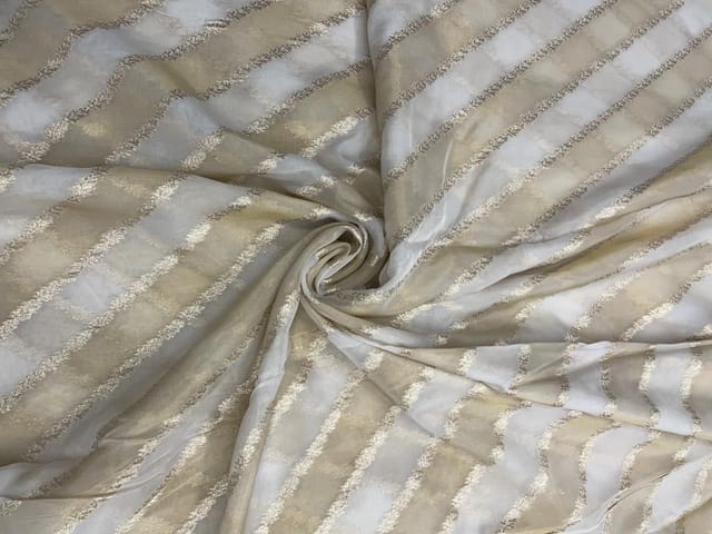 Golden Colour Stripes Dyeable Embroiderd Viscose Orgnaza Fabric
