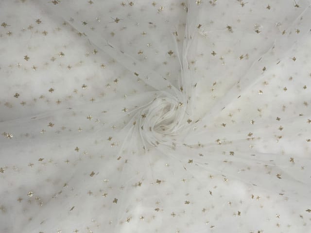 Gold Dyeable Butti Embroidered Net Fabric