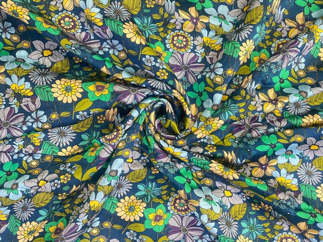 MultiColour Floral Linen Satin Fabric