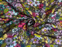 MultiColour Floral Linen Satin Fabric