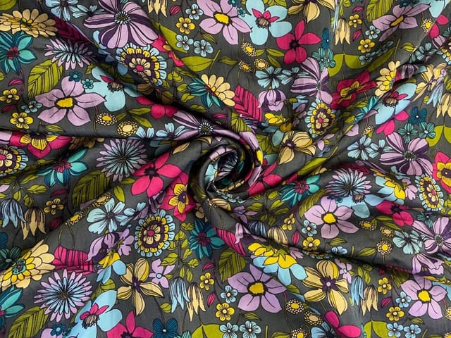 MultiColour Floral Linen Satin Fabric