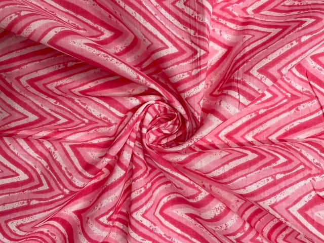 Pink White Chevron Cotton Fabric