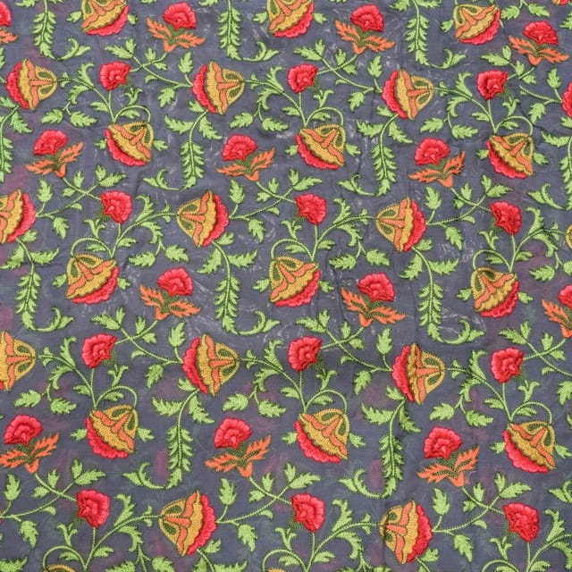 Grey Color Thread embroidery fabric