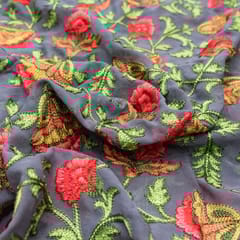 Grey Color Thread embroidery fabric