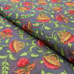Grey Color Thread embroidery fabric