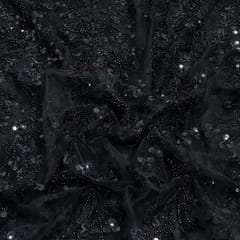 Black Color Net Embroidered Fabric