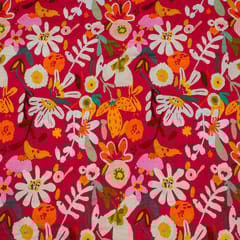 Red Color Cotton Rayon Crepe Digital Printed Fabric