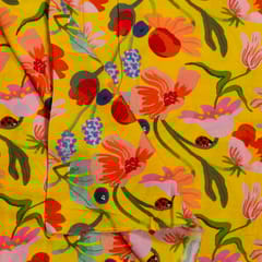 Yellow Color Cotton Rayon Crepe Digital Printed Fabric