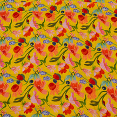 Yellow Color Cotton Rayon Crepe Digital Printed Fabric