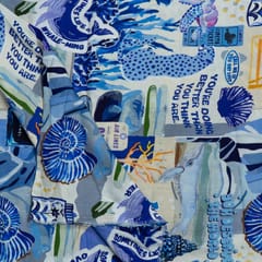 Blue Color Cotton Rayon Crepe Digital Printed Fabric