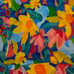 Blue Color Cotton Rayon Crepe Digital Printed Fabric