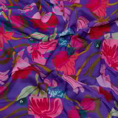 Purple Color Cotton Rayon Crepe Digital Printed Fabric