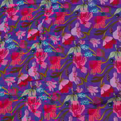 Purple Color Cotton Rayon Crepe Digital Printed Fabric
