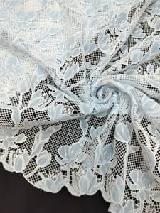 Blue Colour Crepe Cutwork Embroidered Fabric