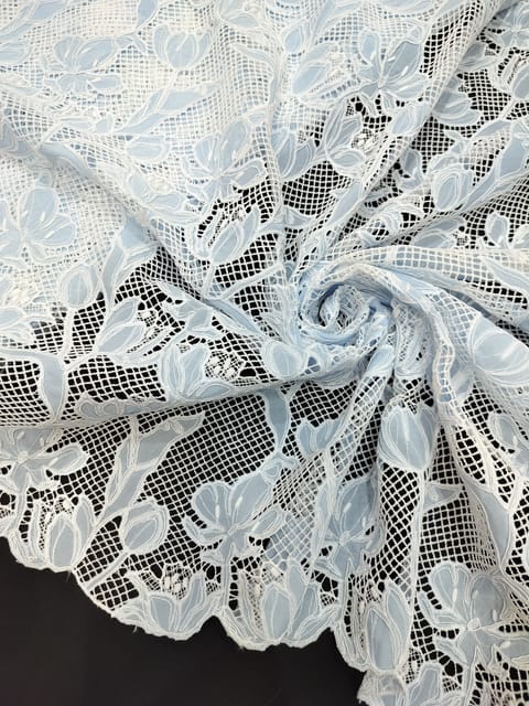 Blue Colour Crepe Cutwork Embroidered Fabric