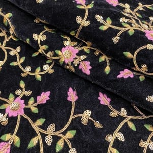 Black Velvet Embroidered Fabric (1Meter Piece)