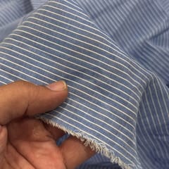 Sky Blue Colour Cotton Chambrey Stripes Fabric