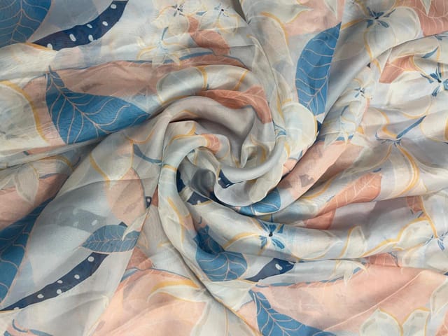 Peach Leaves Viscose Organza Fabric