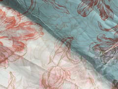 Sea Green Yellow Floral Viscose Organza Fabric