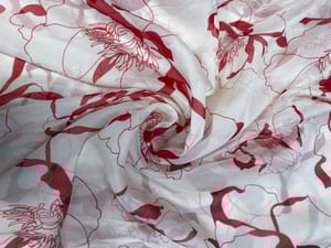 White Multicolor Abstract Viscose Organza