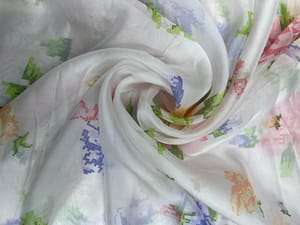 Peach Multicolor Floral Viscose Organza Fabric