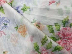 Peach Multicolor Floral Viscose Organza Fabric