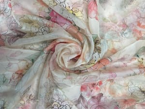 Grey Multicolor Floral Viscose Organza Fabric