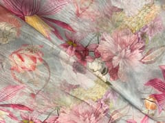 Orange Floral Viscose Organza Fabric