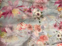 Orange Floral Viscose Organza Fabric