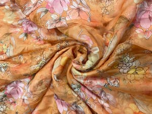 Red Floral Viscose Organza Fabric