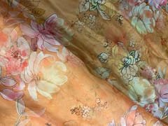 Red Floral Viscose Organza Fabric
