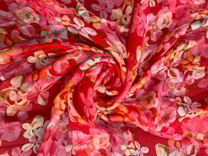 Peach Floral Viscose Organza Fabric