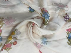 Purple Floral Viscose Organza Fabric