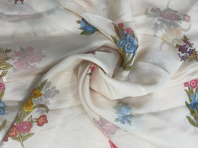 Purple Floral Viscose Organza Fabric
