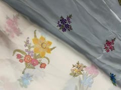 Purple Floral Viscose Organza Fabric