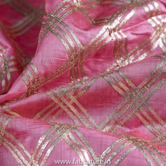 Pink Colour Chanderi Embroidered Fabric (1Meter piece)