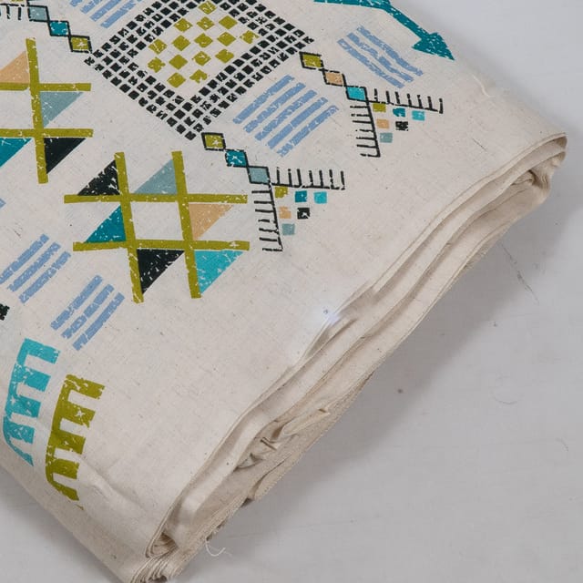 Blue Color Cotton Flex Printed One Side Border Fabric
