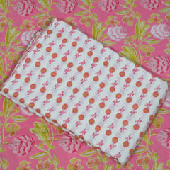 Pink and White Color Cambric Cotton Printed Fabric Set (5 Mtr.)