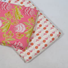 Pink and White Color Cambric Cotton Printed Fabric Set (5 Mtr.)
