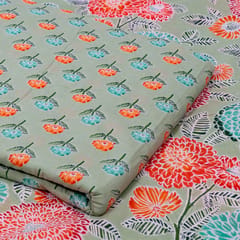 Green Color Cambric Cotton Printed Fabric Set (5 Mtr.)