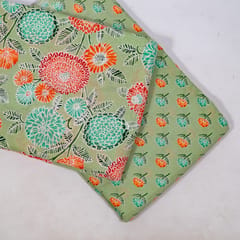 Green Color Cambric Cotton Printed Fabric Set (5 Mtr.)