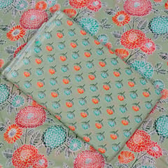 Green Color Cambric Cotton Printed Fabric Set (5 Mtr.)