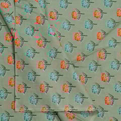 Green Color Cambric Cotton Printed Fabric
