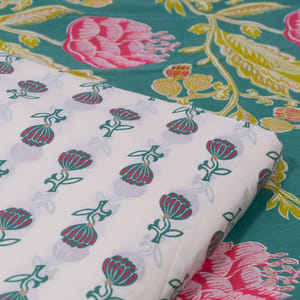 Green and White Color Cambric Cotton Printed Fabric Set (5 Mtr.)