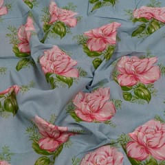 Powder Blue Color Cambric Cotton Printed Fabric